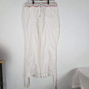 Anthropologie Hei Hei Womens White Drawstring Pants Size 14 Embroidered Trim